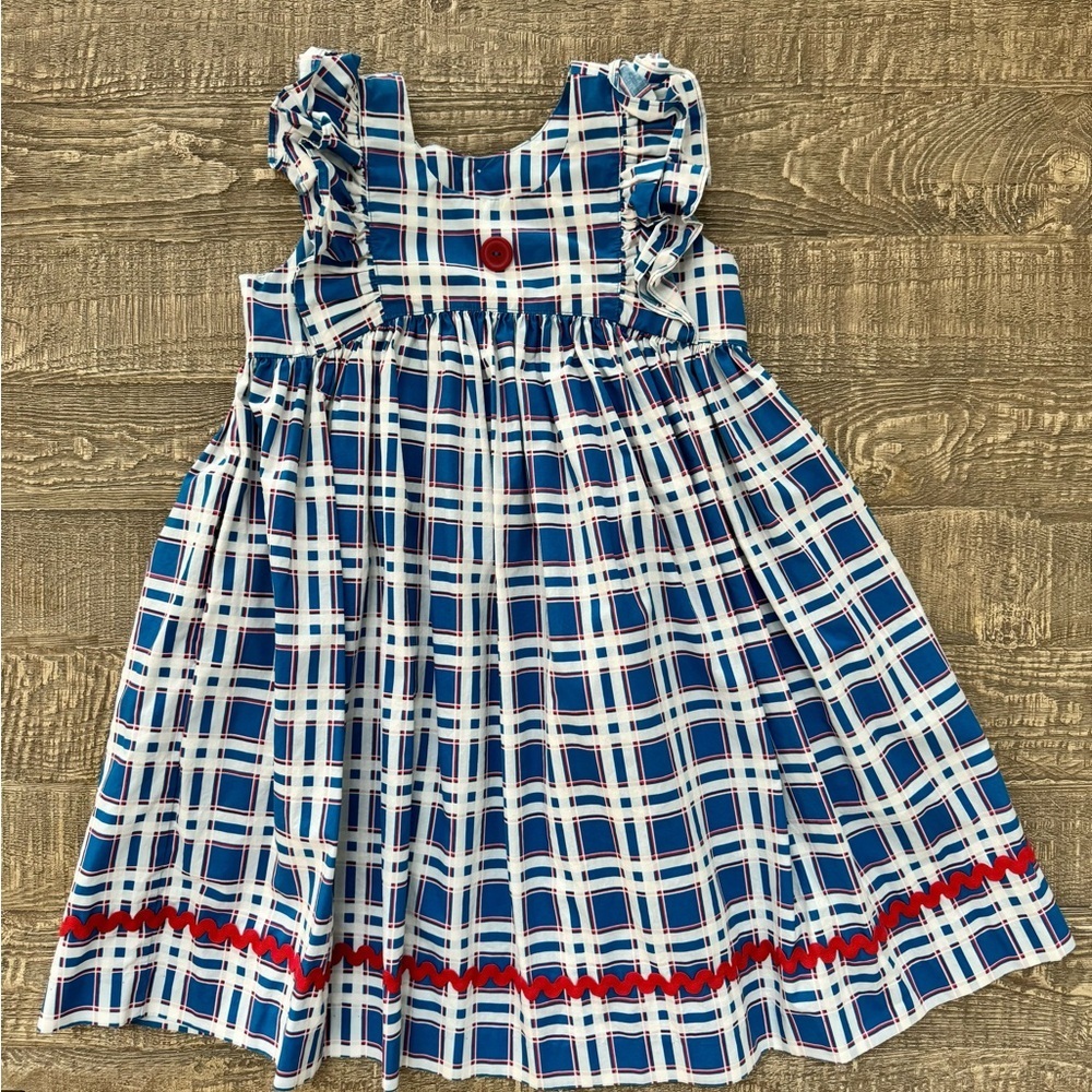 Eleanor Rose Blue Plaid Lacey Dress 7-8 - Picture 2 of 8